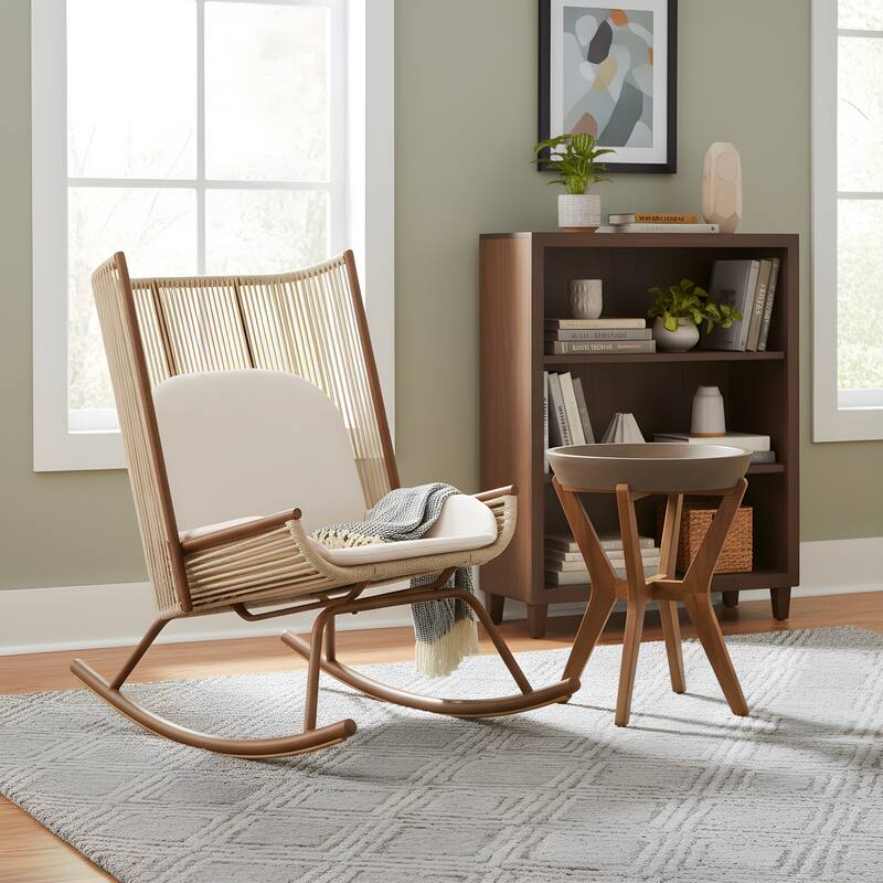Christopher Knight Home - Modern Outdoor Rocking Chair with PE Rattan and Accent Side Table Set - Natural