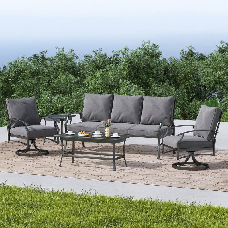 DREAMSIDEA Outdoor Metal Swivel Furniture Patio Conversation Set
