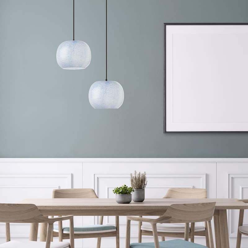 Marina River of Goods Nickel Metal and White/Blue Glass 9.8-Inch Pendant Light with Adjustable Hanging Cord