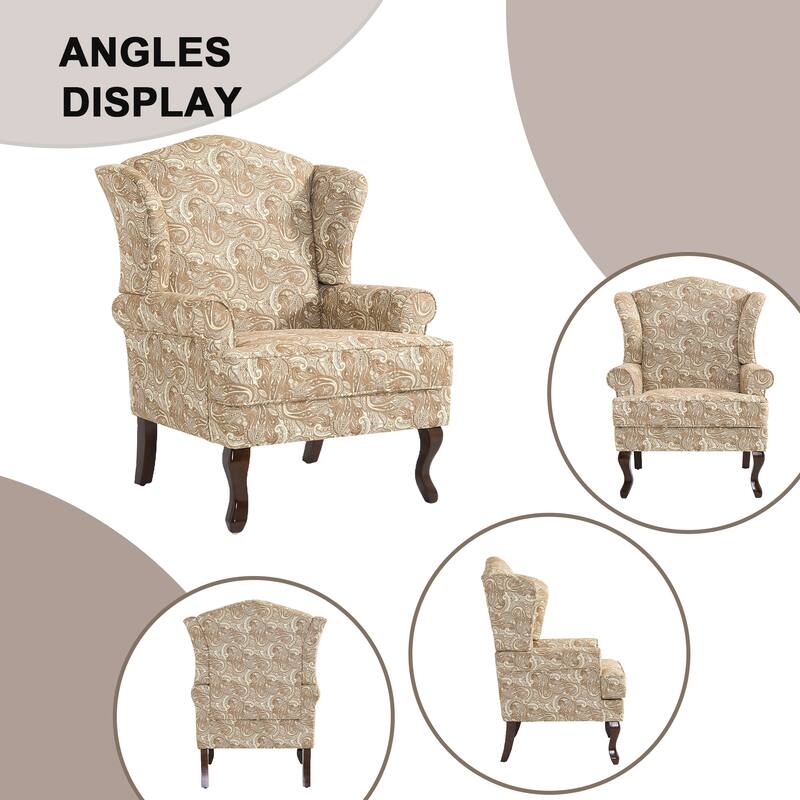 2 Set Traditional Rolled Arm Wing Back Accent Chair