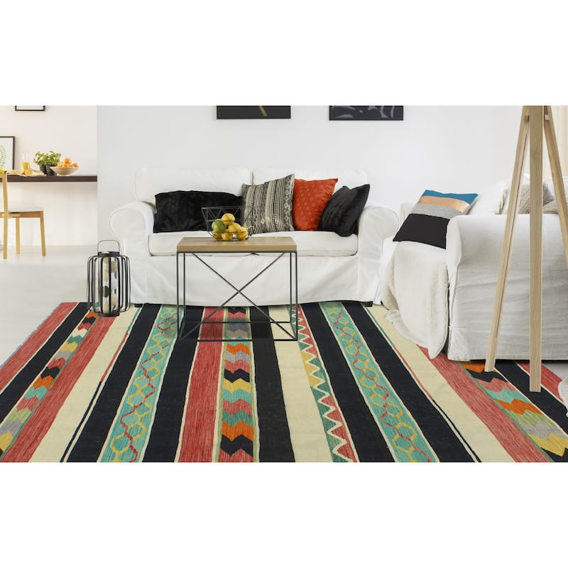 Modern Flatweave Violeta Ivory/Black Rug - 6'6" x 10'0"