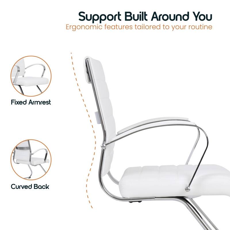Benmar Series Mid Back Modern Leather Office Executive Desk Chair, Ergonomic Seating with Stainless Steel Sled Base