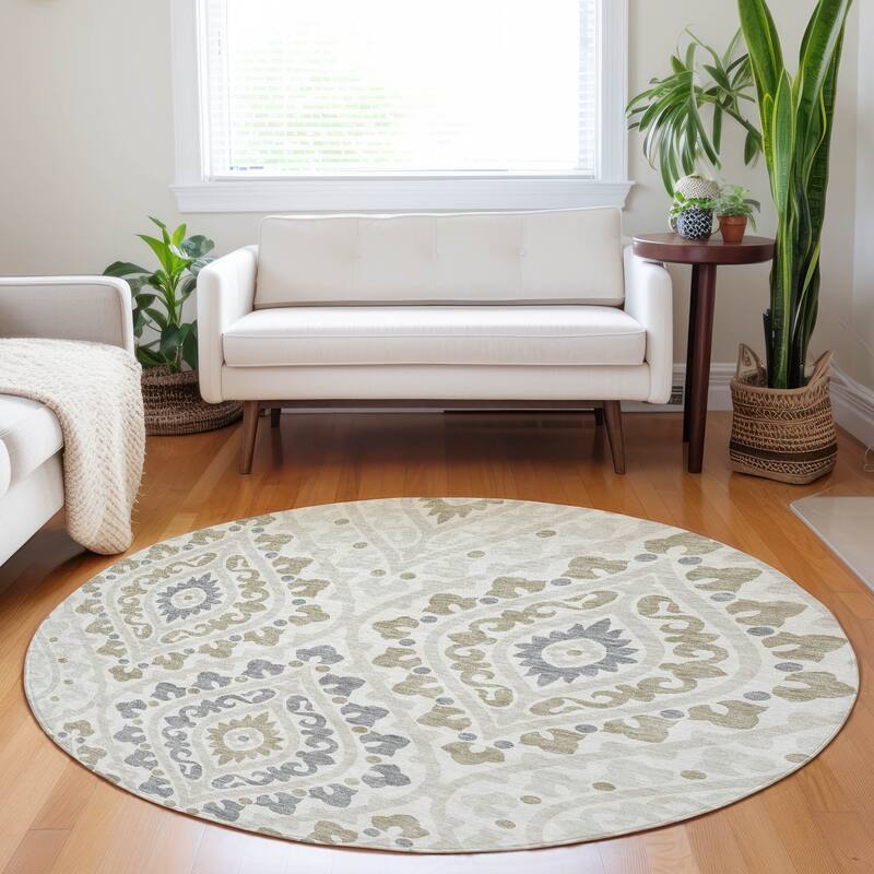 Premium Washable Super Soft Diamond Medallions Mayfield Rug - Ivory - 8' x 8' - Round