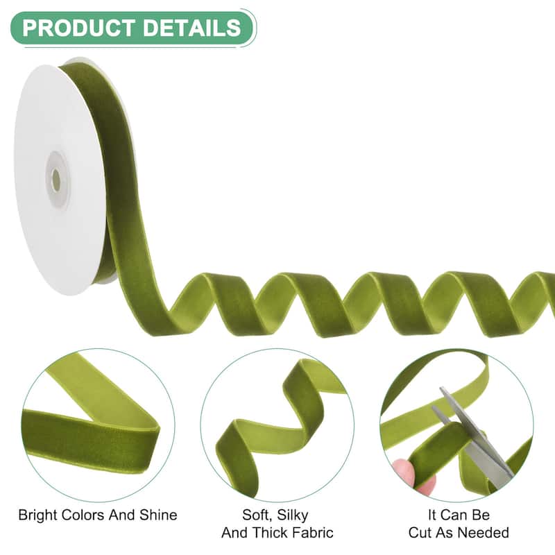 Velvet Ribbon 10 Yards Wide Nylon Fabric Ribbons - Olive Green - 5/8"