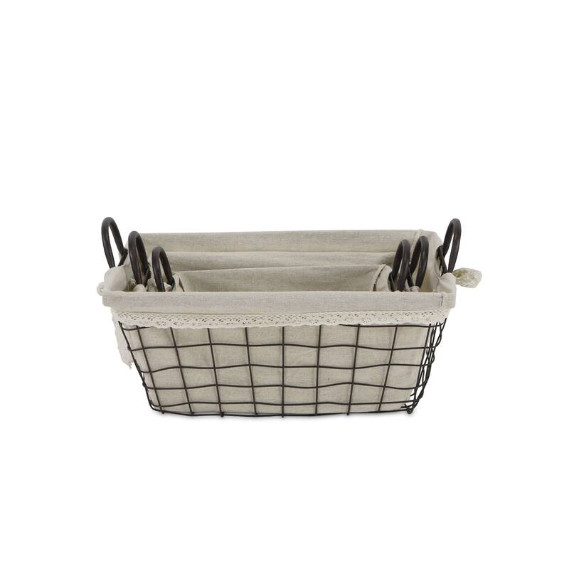 3 Black Tapered Wire Rectangular Storage Container Baskets 17.75"