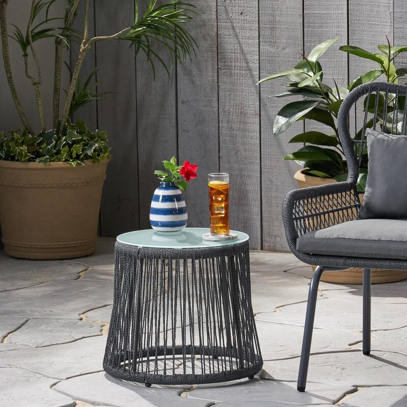 Roomfitters Outdoor Side Table, Weather-Resistant Metal Accent Table for Patio, Balcony, or Garden, Gray