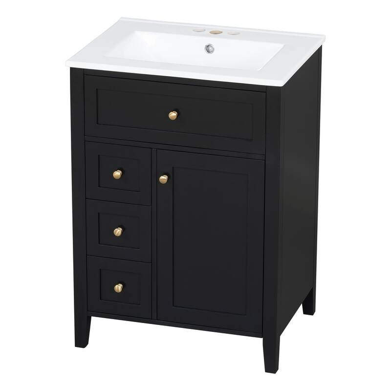 24" Bathroom Vanity With Sink, 3 Drawers & Cabinet With Adjustable Shelves, Modern Design