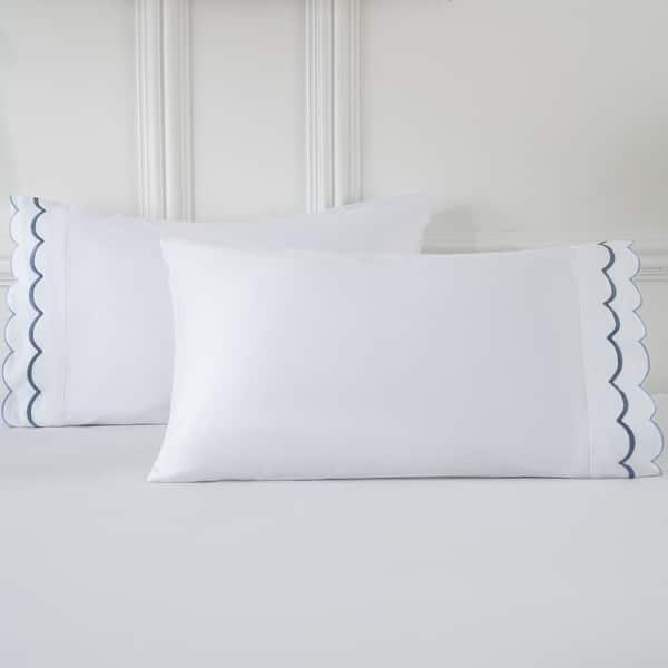 slide 2 of 6, Luxury Long Staple Cotton Sateen 400 Thread Count Embroidered Standard Pillowcases, Set of 2 Blue