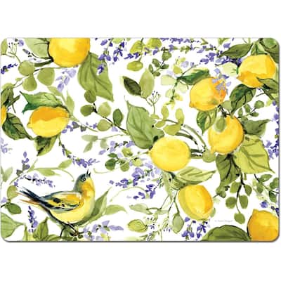 Watercolor Lemons Decorative Hardboard Cork Back Tabletop Placemats 4 Pack Manufactured in The USA Heat Tolerant