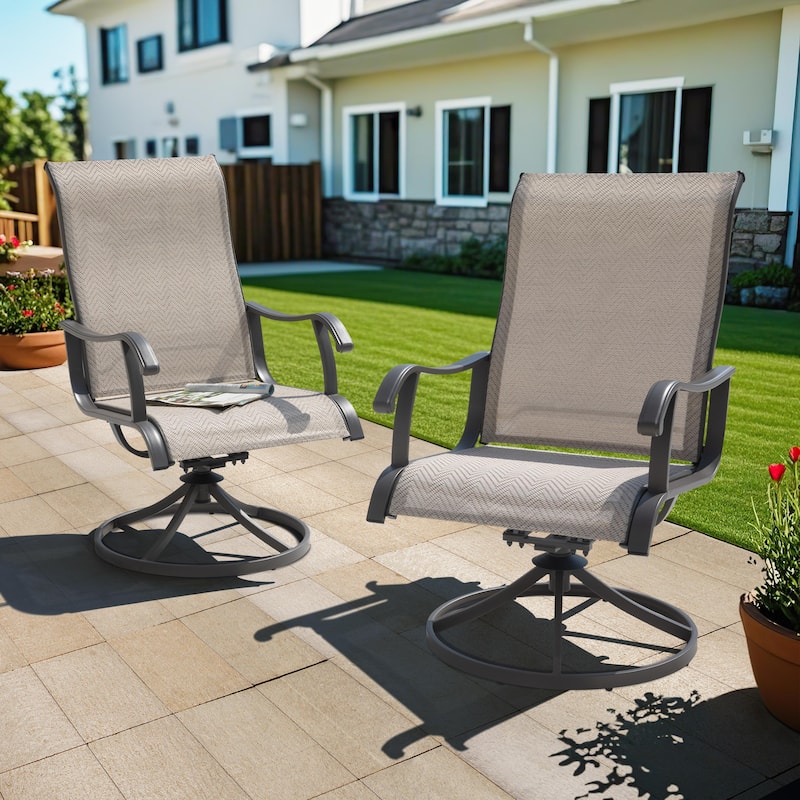 Patio 2-Piece Outdoor Textilene Dining Chairs with Smooth Swivel Design