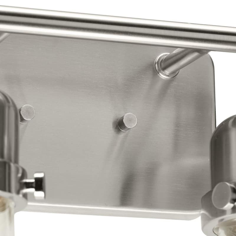 Beckner Collection Two-Light Brushed Nickel Clear Glass Urban Industrial Bath Light - 14.62 in x 6.37 in x 8.37 in