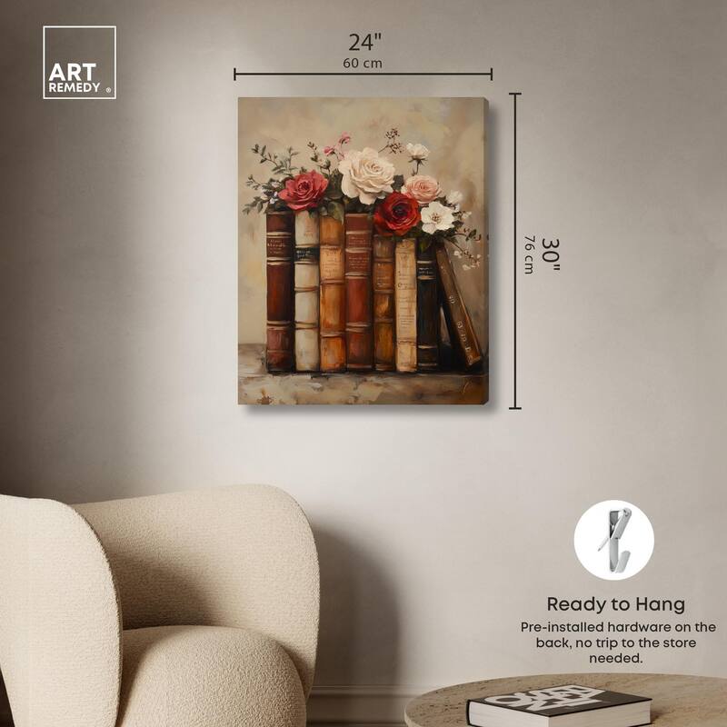 Bookshelf Bouquet II Canvas by Art Remedy, Gallery Wrapped