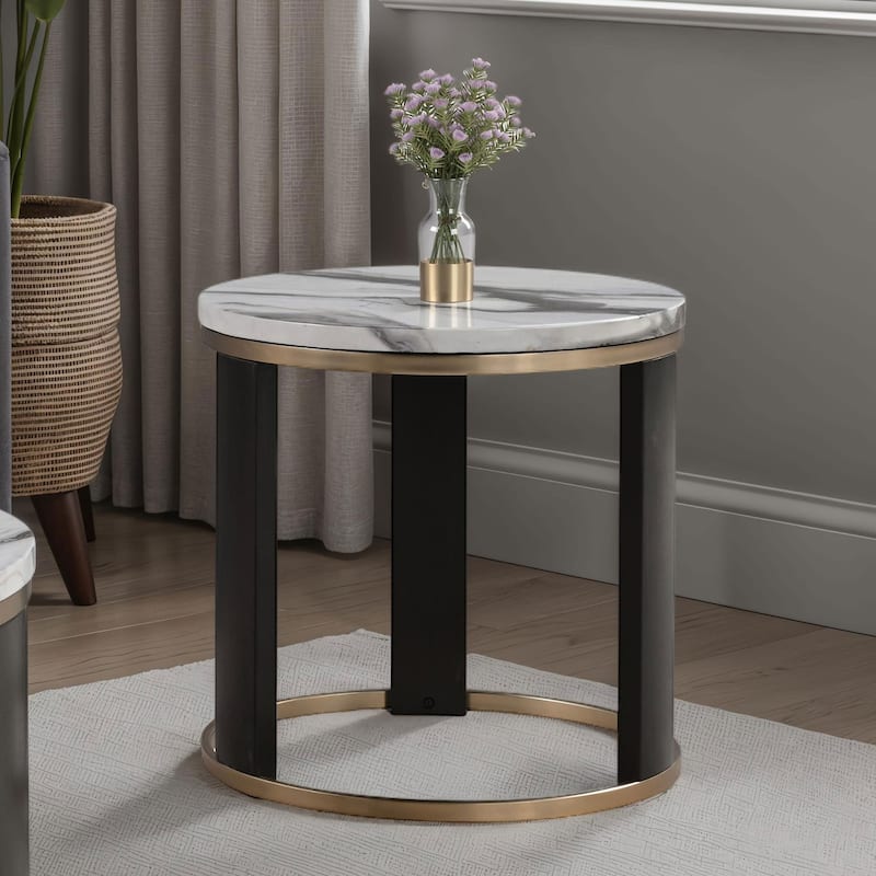 Furniture of America Morai Modern Black and White Wooden Round End Table - Black and White
