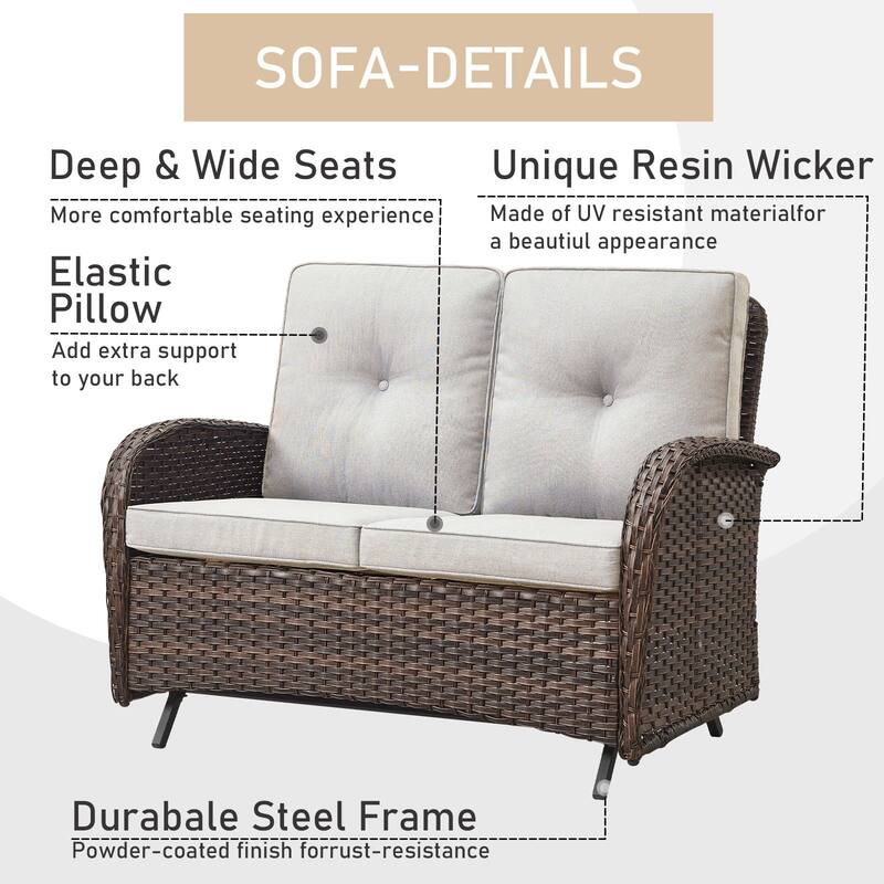 Pocassy 5 Pieces Glider Sofa with Rocker Chairs Ottomans