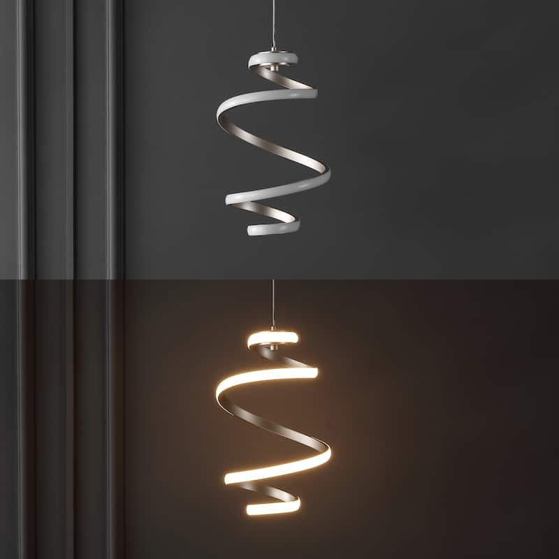 Mium 11" 1-Light Modern Minimalist Aluminum/Iron Abstract Integrated LED Pendant, Silver by JONATHAN Y
