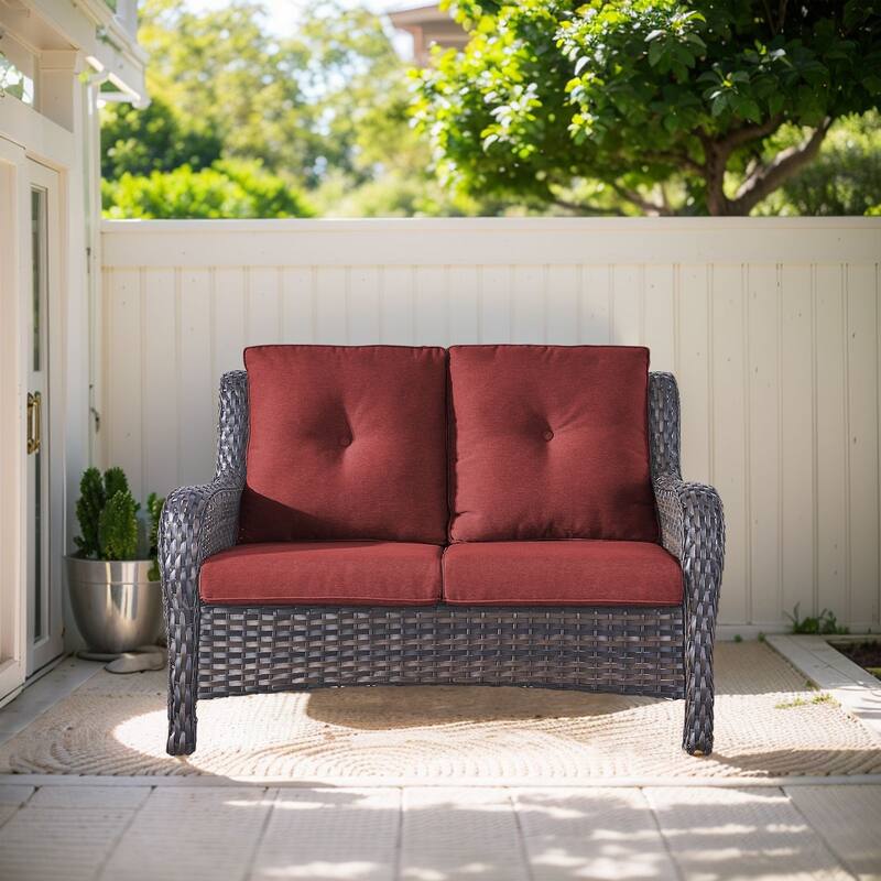 Outdoor Loveseat Sofa 2-Seat PE Rattan Patio Love Seat