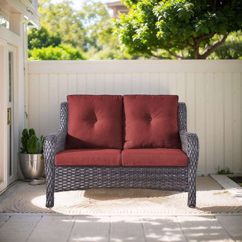 Outdoor Loveseat Sofa 2-Seat Sofa Brown-Red - Brown - Red - Brown