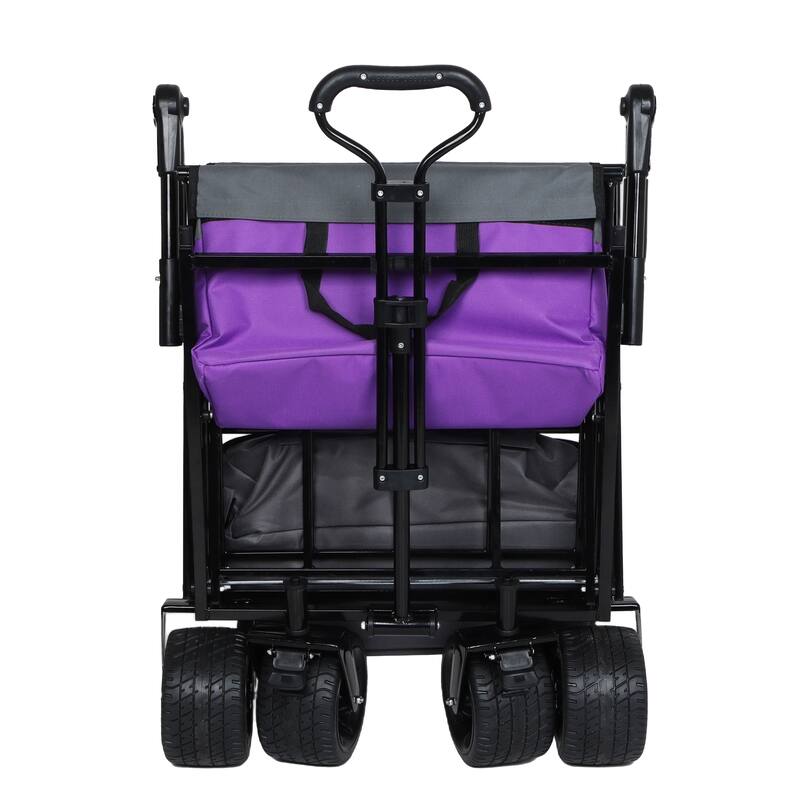With Push Handle, 480Lbs Collapsible Wagon with Canopy, Wagon cart with 7" All-Terrain Wheels, Lightweight Foldable Wagon