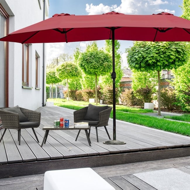 15' Twin Patio Umbrella Double-Sided Outdoor Market Umbrella without Base - 15' x 9.0' x 8' (L x W x H)