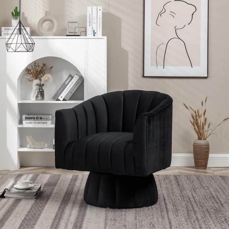 SEYNAR Modern Glam Velvet Upholstered Round Swivel Accent Arm Barrel Chair for Living Room