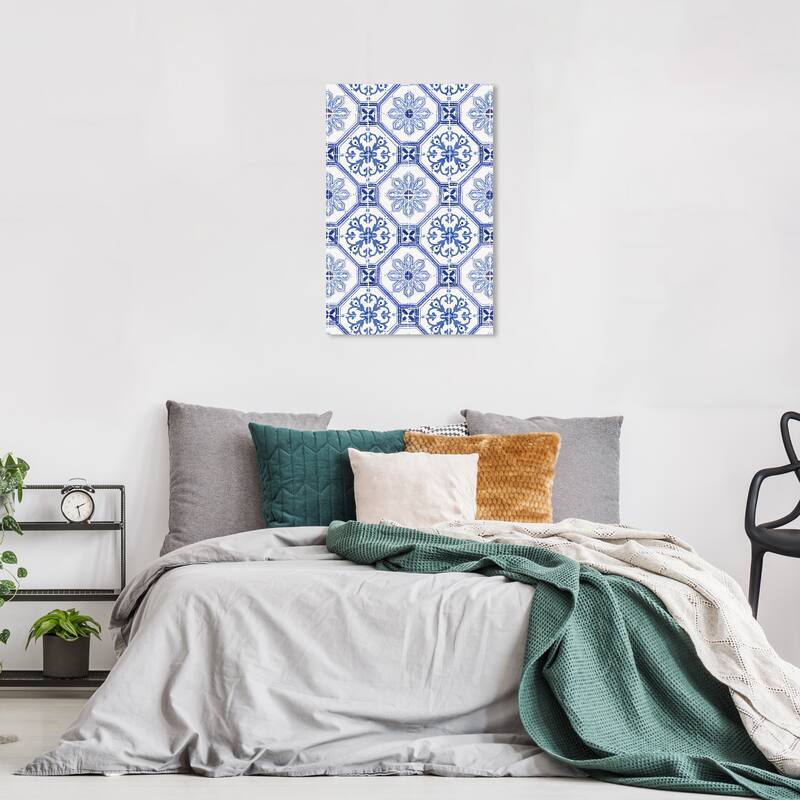 Wynwood Studio Canvas Abstract Floral Azulejos Blue and Modern & Contemporary Wall Art Canvas Print - 24 x 16