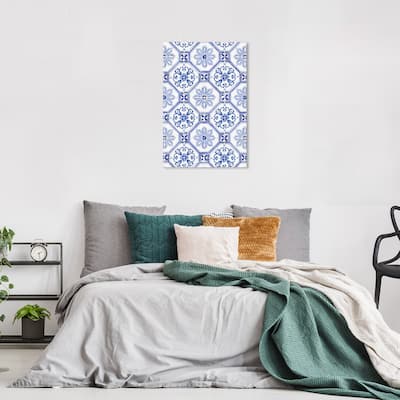 Wynwood Studio Canvas Abstract Floral Azulejos Blue and Modern & Contemporary Wall Art Canvas Print
