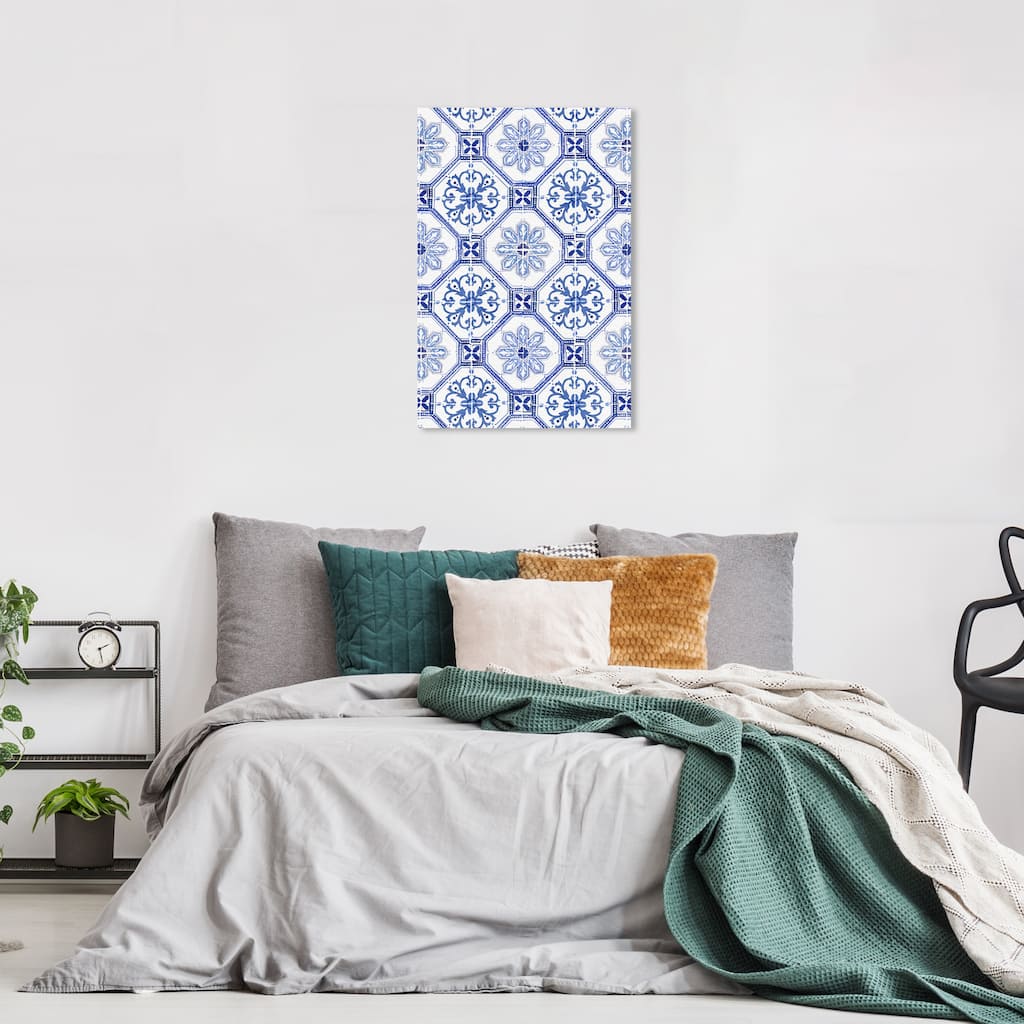 Wynwood Studio Canvas Abstract Floral Azulejos Blue and Modern & Contemporary Wall Art Canvas Print
