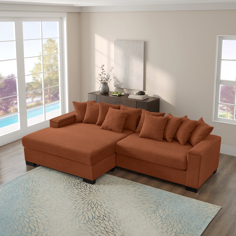 111" Corduroy L-Shaped Sectional Sofa with Convertible Chaise