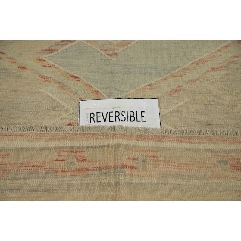 Hand Woven Oriental 100% Wool Carpet Southwestern Tribal Beige & Ivories Kilim Area Rug - 7' 2'' X 4' 10''