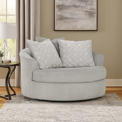 Viney Swivel Round Oversize Chair, 3 Pillows, Cement Gray Polyester