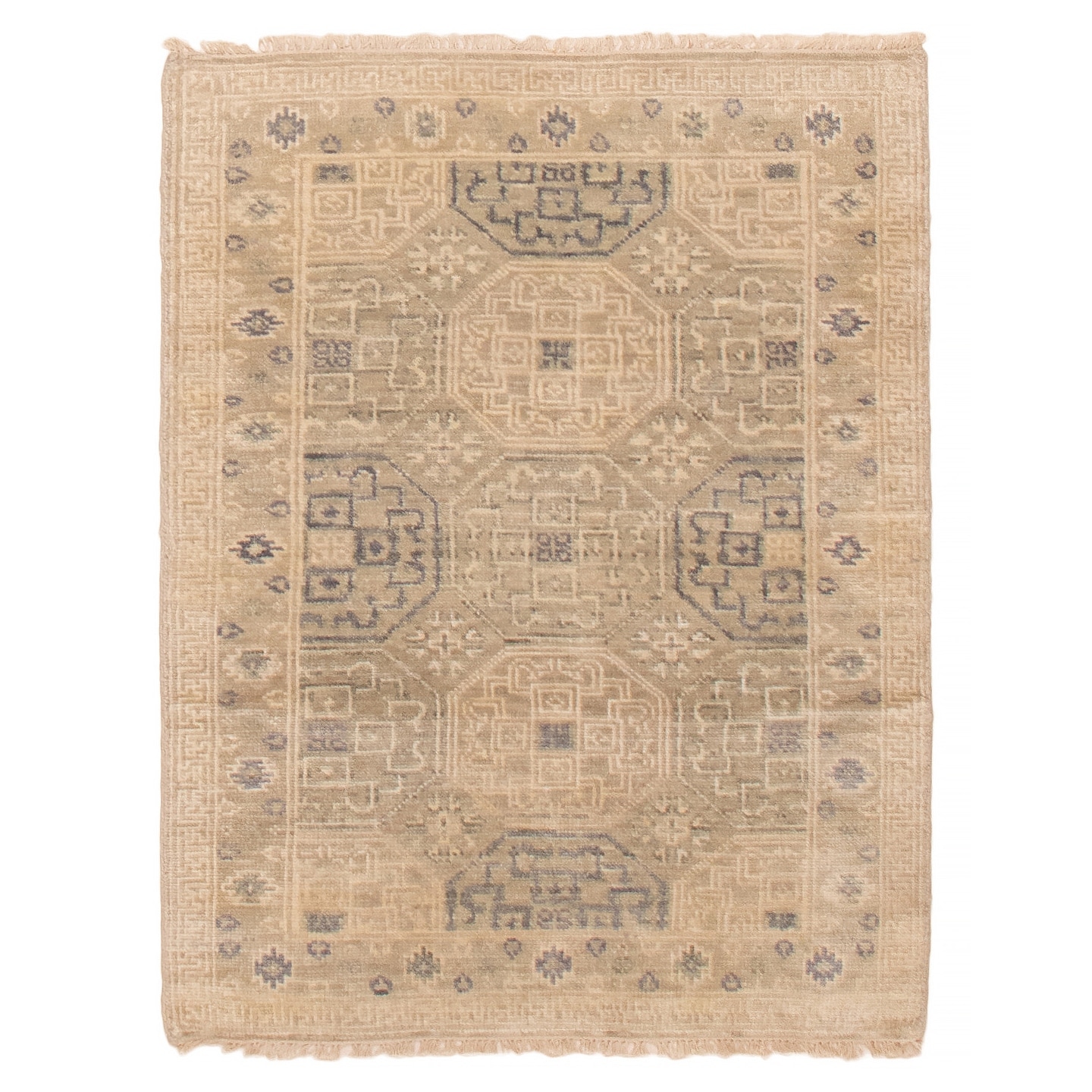 ECARPETGALLERY Hand-knotted Mamluk Khaki Wool Rug - 3' 8" x 4' 11"
