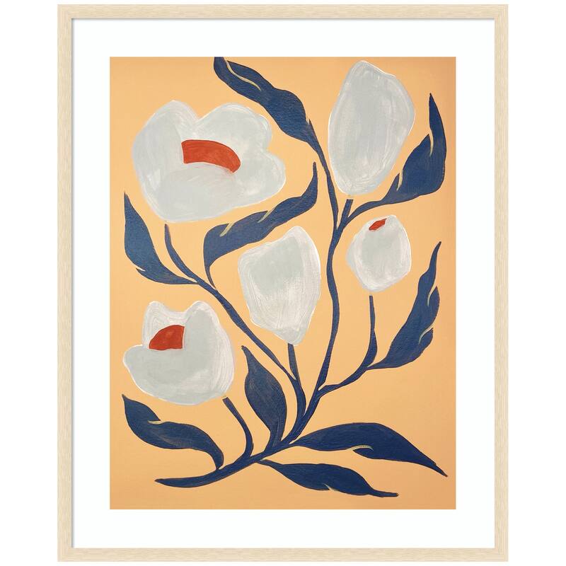 Kate and Laurel Framed Art Gray Flower by Emma Daisy - 34x42 - Natural