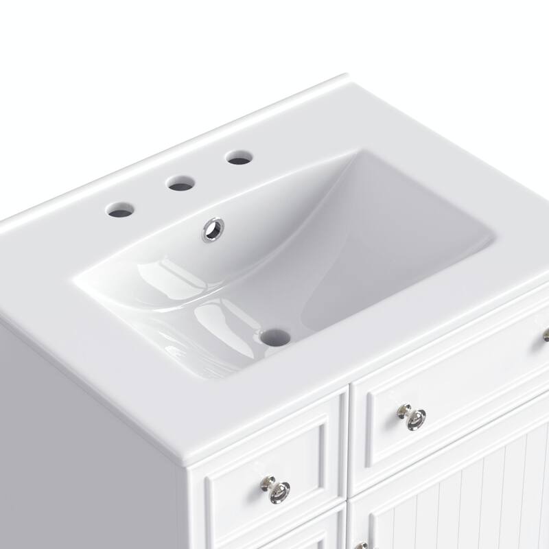 24-Inch Bathroom Vanity Cabinet with Ceramic Sink - 2 Drawers and 1 Door