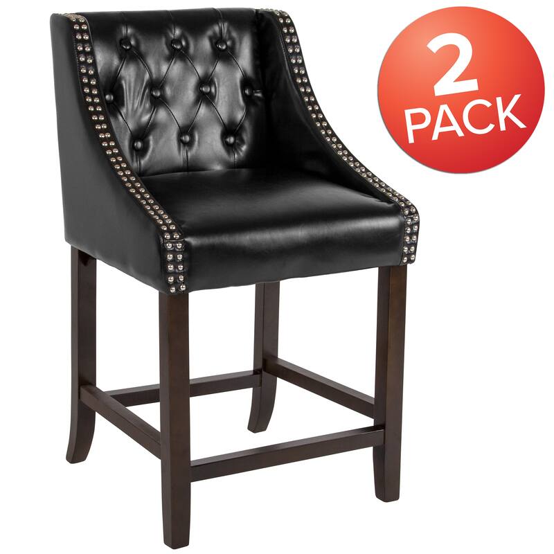 Transitional Tufted Upholstered/Walnut Finish Counter Stool (Set of 2)