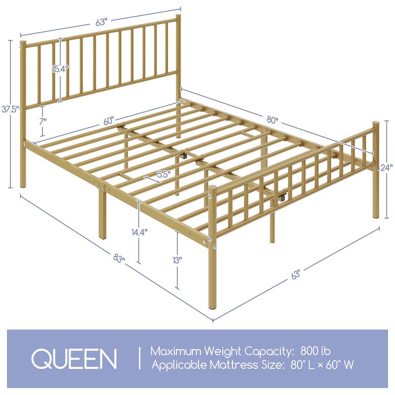 Yaheetech Minimalist Metal Platform Bed Frame with Spindle Headboard and Footboard