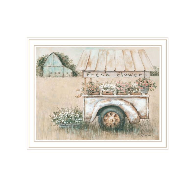 TrendyDecor4U "Fresh Flowers For Sale" Framed Print Wall Art - White