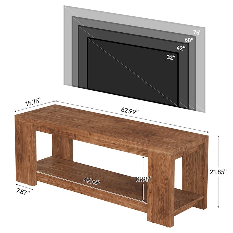 Solid Wood TV Stand, Media Console with Open Shelves, TV Entertainment Center Living Room Bedroom Accent Television Stand
