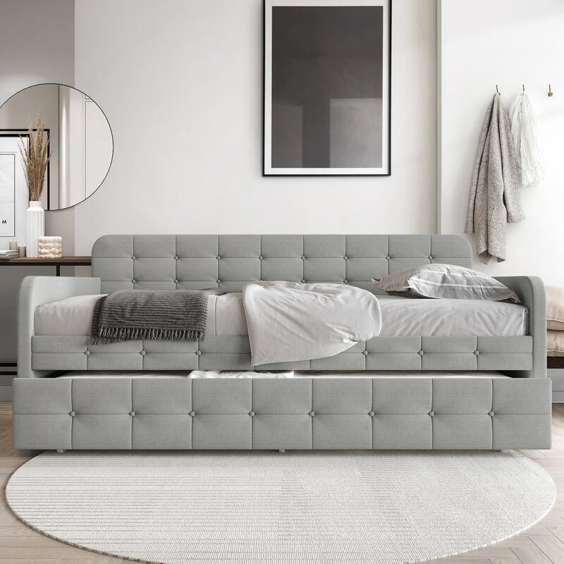 CraftPorch Classic Button-Tufted Twin Size Upholstered Daybed With Trundle