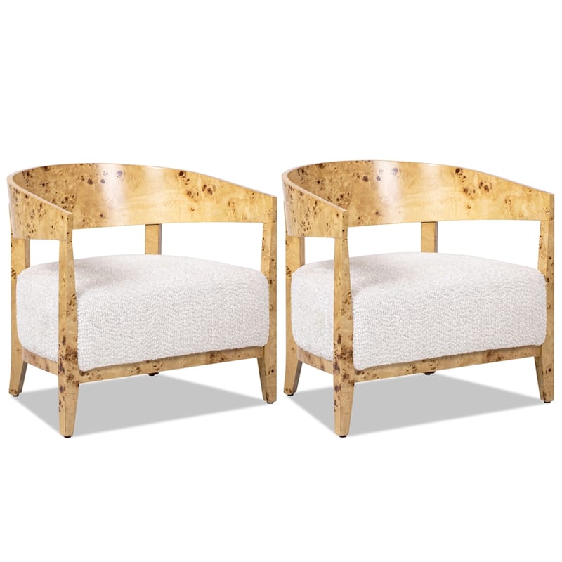 Madrid 26.5" Curved Barrel Burl Wood Accent Arm Chair