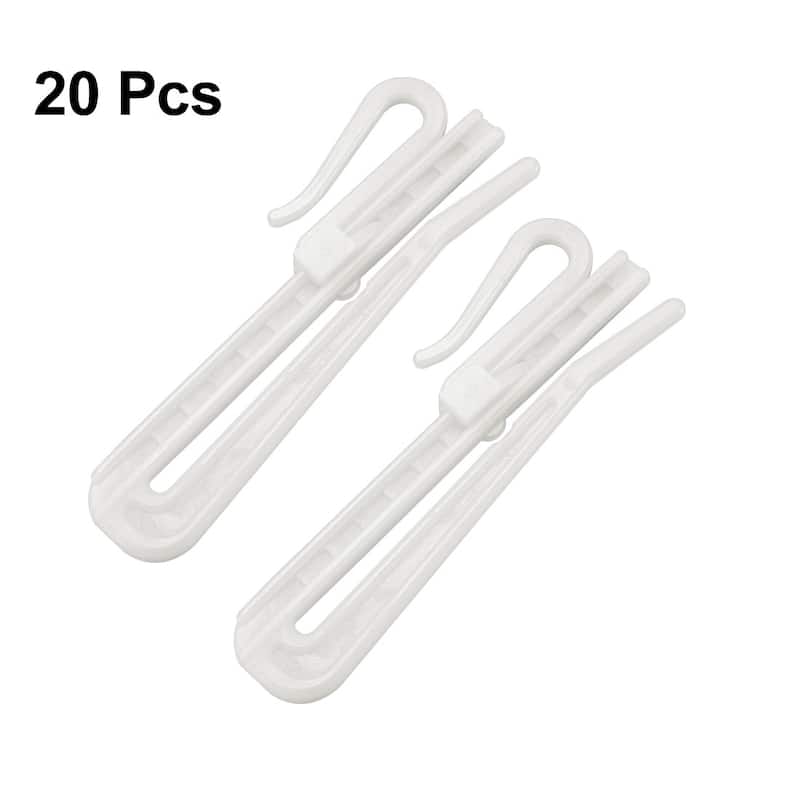Adjustable Depth Pinch Pleat Locking Curtain Tape Clip Hook Plastic 20 Pcs - White