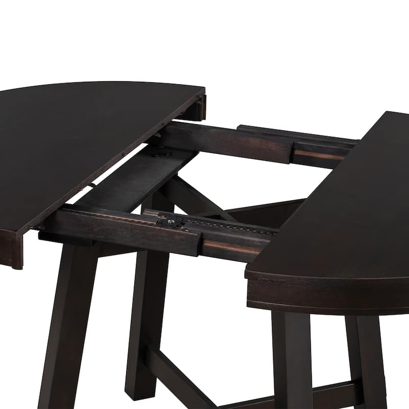 Farmhouse Round Extendable Dining Table with 16" Leaf Wood Kitchen Table