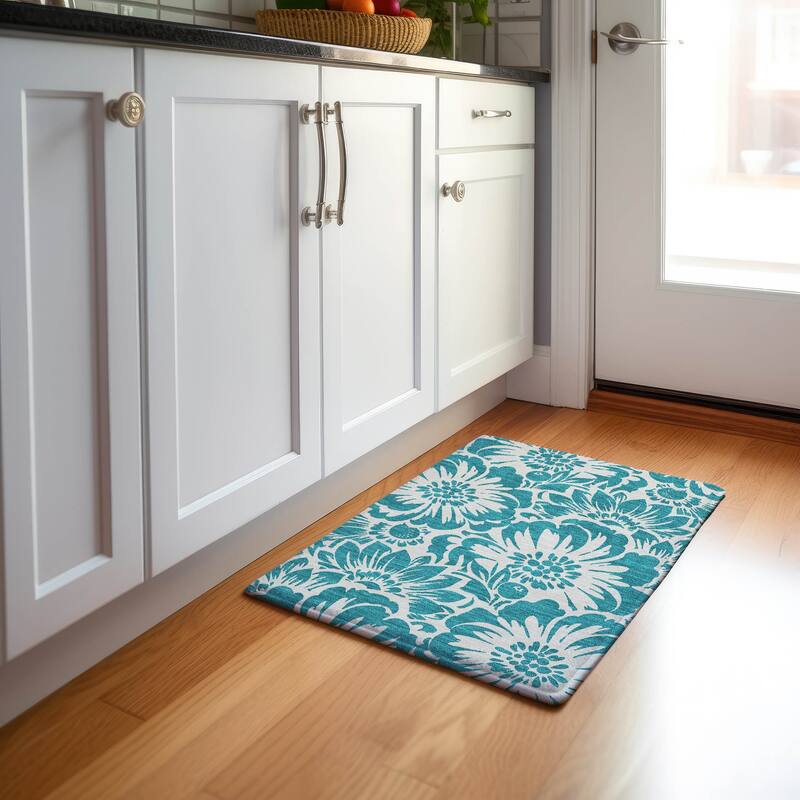 Premium Washable Super Soft Modern Floral Mayfield Rug - Teal - 1' 8" x 2' 6" - Rectangle