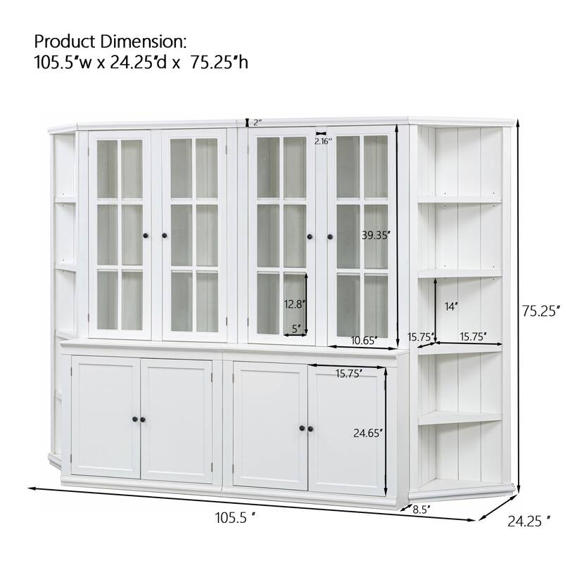 Modular White Curio Bookcase Cabinet w/Glass Doors Buffet Display