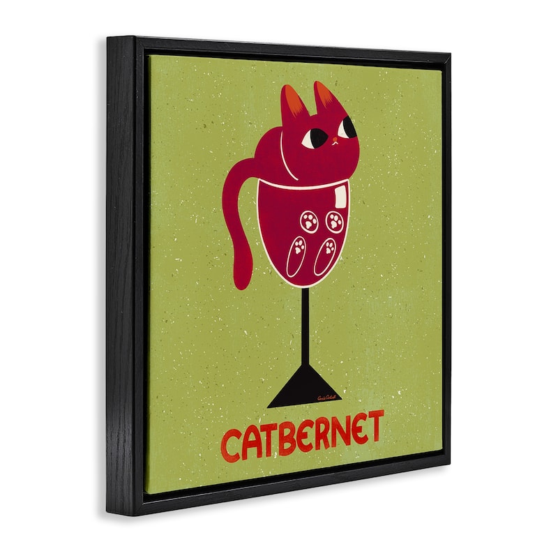 Stupell Catbernet Cat Wine Framed Floater Canvas Wall Art Design By Carrie Cantwell
