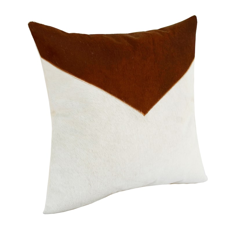 Sevita Ivory/Brown Color Block Faux Leather Square Throw Pillow