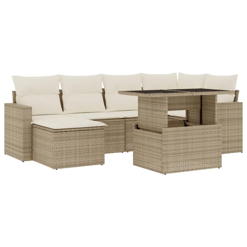vidaXL Patio Sofa Set with Cushions Outdoor Furniture 7 Piece Poly Rattan - 21.7 x 39.4 x 28.7