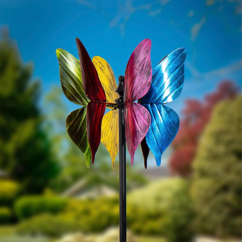 65" Metal Wind Spinner, Colorful Butterfly