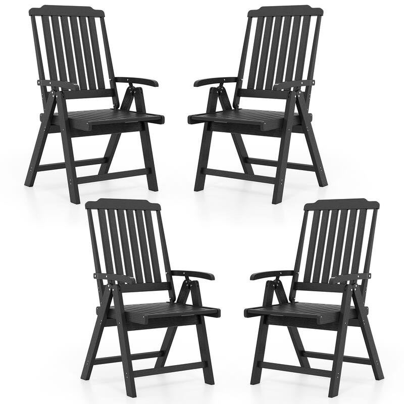 Gymax 4PCS Foldable Patio Chair w/Armrest Curved Back Slatted Seat for - Black