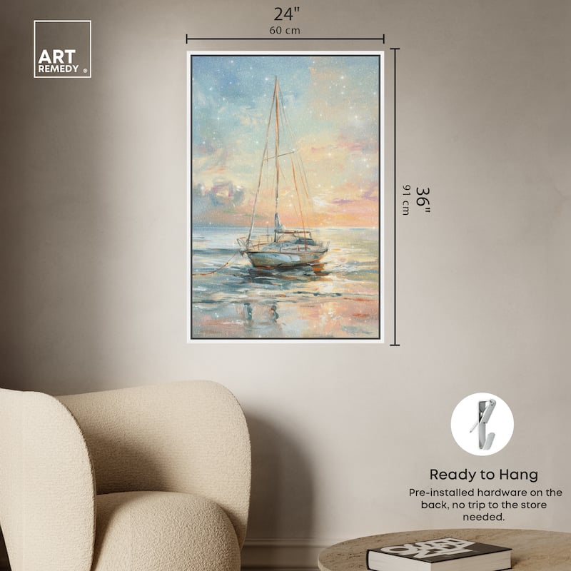 Art Remedy Boat On The Shore Framed Sailing 1 Piece Canvas Wall Art