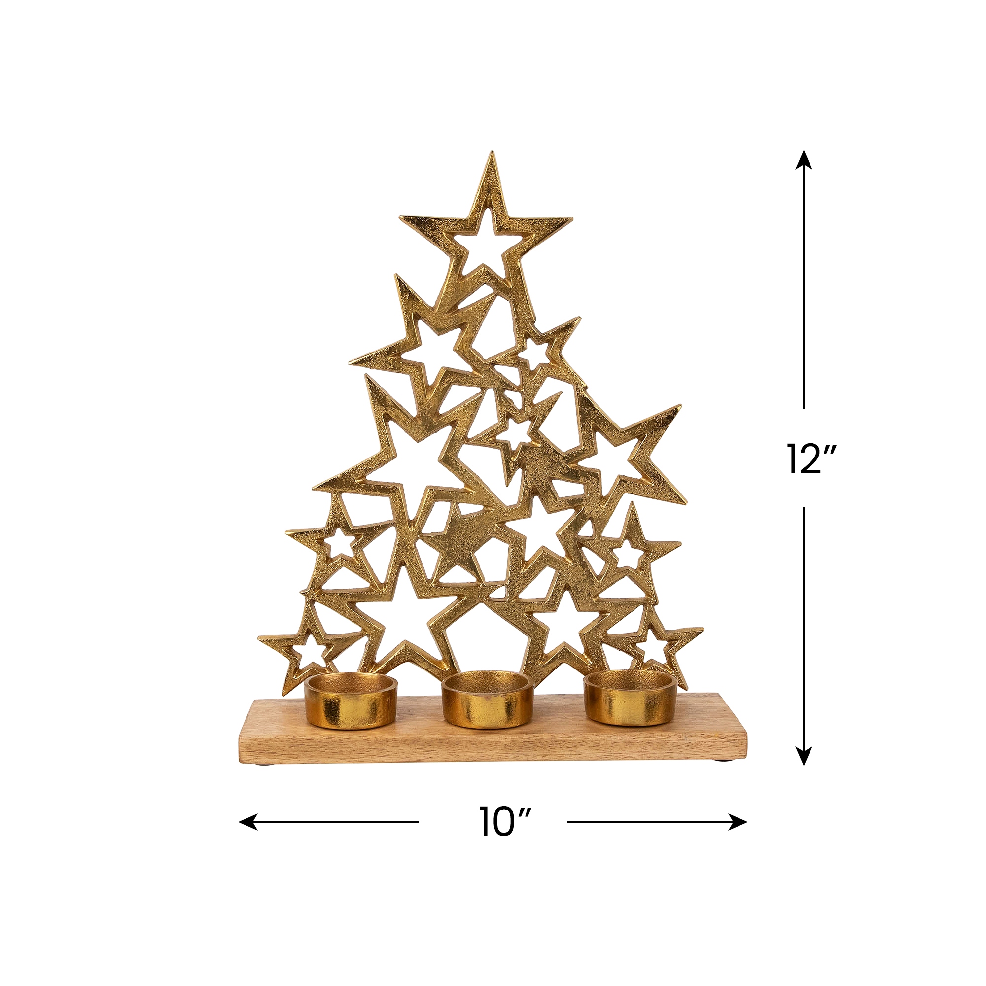 Star Christmas Tree Triple Tea Light Candle Holder Mango Wood Base